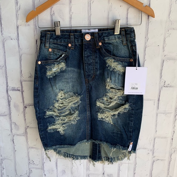 ONE Teaspoon 2020 High Waist Denim Skirt Tiger - Picture 2 of 11